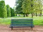 Italy, Lombardy, Mantua. Piazza Virgiliana public park. Wooden bench. Art Print